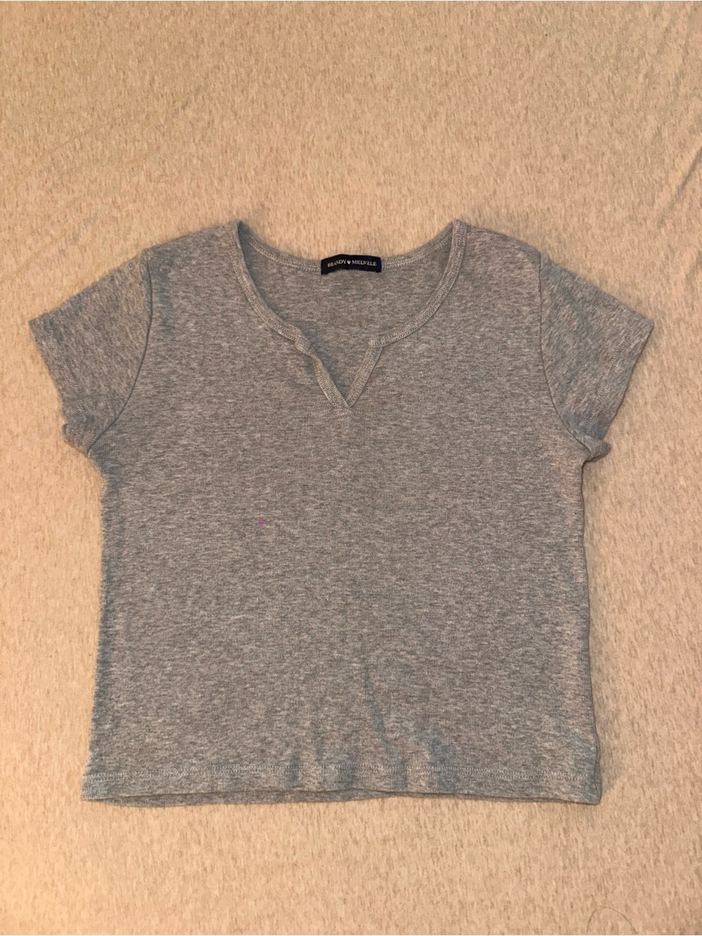 Brandy Melville Heather Gray Short Sleeve Notch Tee